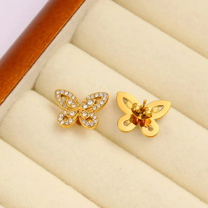 1 Pair Beach Sweet Classic Style Butterfly Inlay 304 Stainless Steel 316 Stainless Steel  Rhinestones 18K Gold Plated Ear Studs