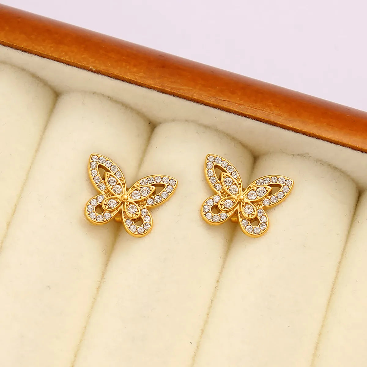 1 Pair Beach Sweet Classic Style Butterfly Inlay 304 Stainless Steel 316 Stainless Steel  Rhinestones 18K Gold Plated Ear Studs