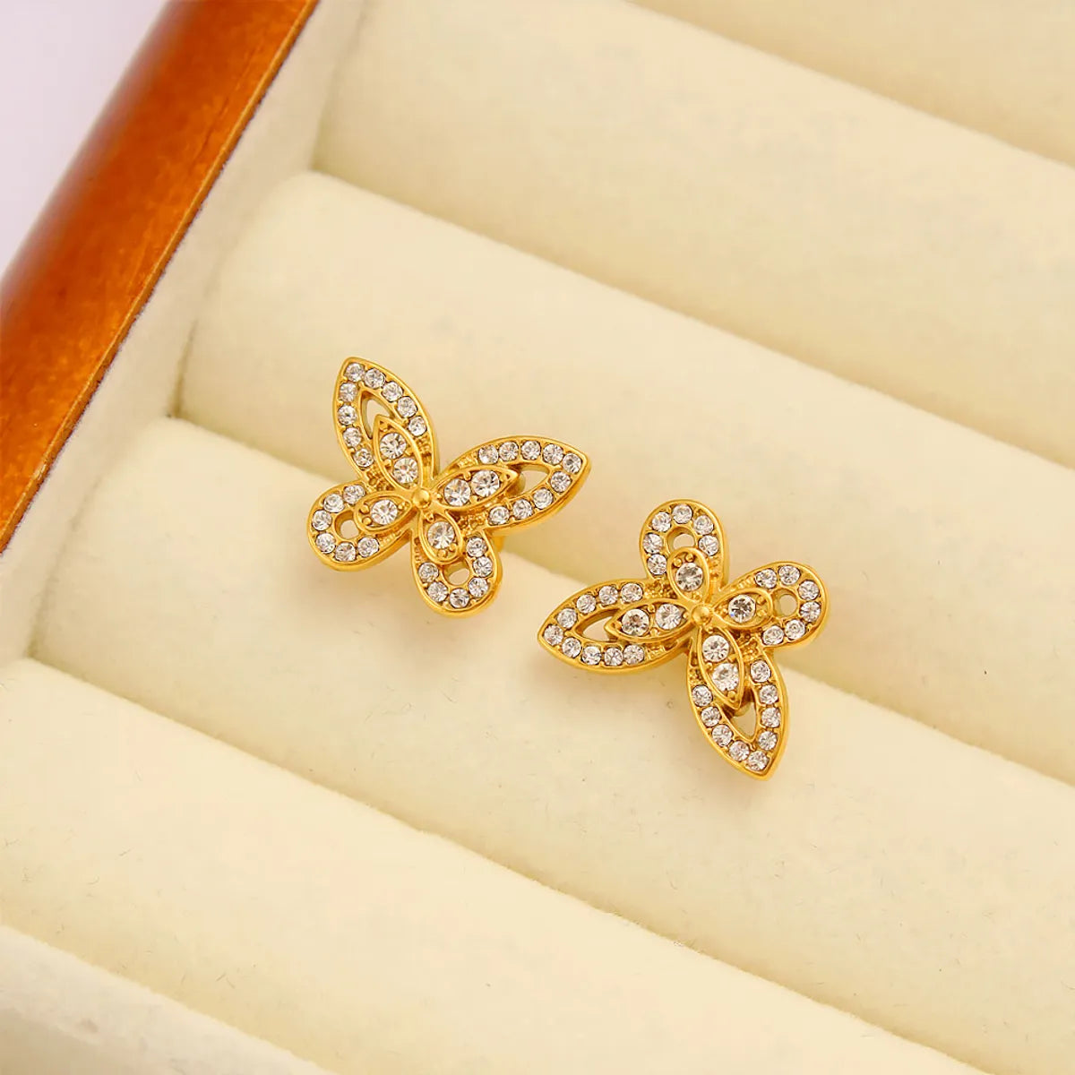 1 Pair Beach Sweet Classic Style Butterfly Inlay 304 Stainless Steel 316 Stainless Steel  Rhinestones 18K Gold Plated Ear Studs