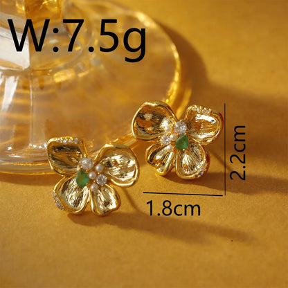 1 Pair Beach Sweet Simple Style Flower Plating Inlay Copper Crystal Zircon 18K Gold Plated White Gold Plated Ear Studs