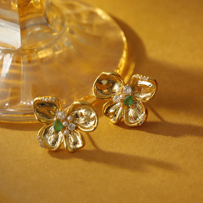 1 Pair Beach Sweet Simple Style Flower Plating Inlay Copper Crystal Zircon 18K Gold Plated White Gold Plated Ear Studs