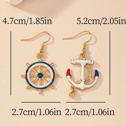 1 Pair Beach Tropical Rudder Anchor Zinc Alloy Drop Earrings