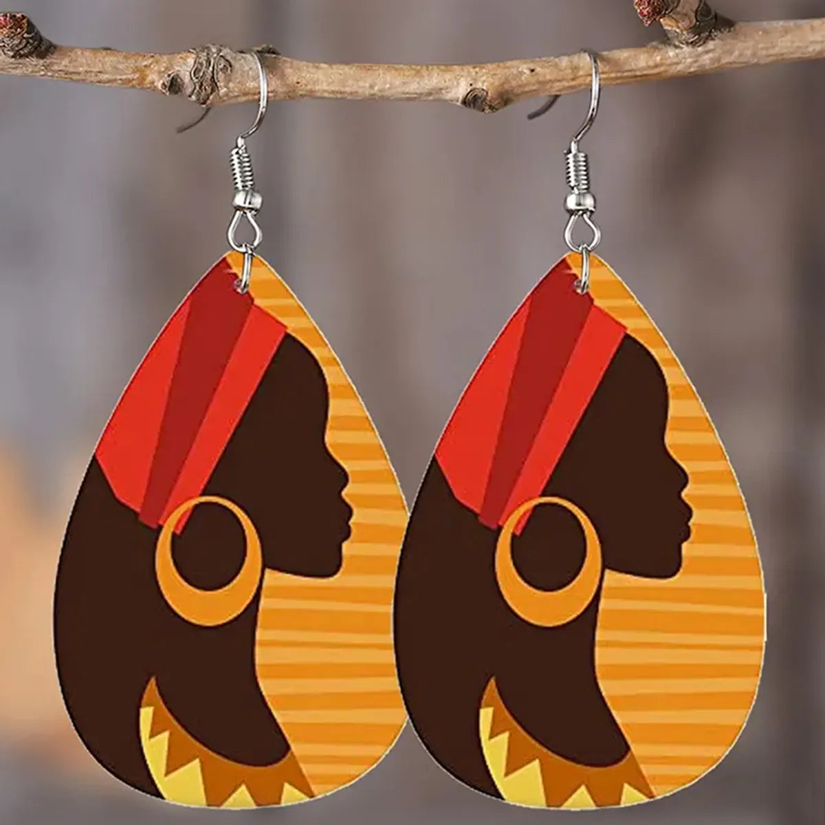 1 Pair Bohemian African Style Human Water Droplets Pu Leather Drop Earrings