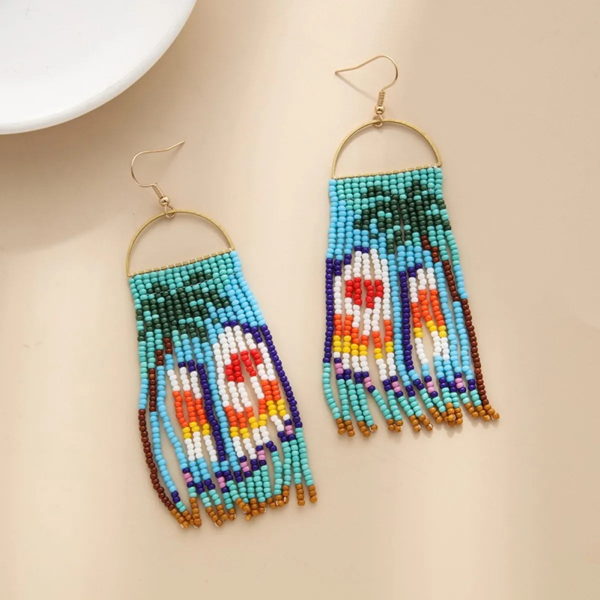 1 Pair Bohemian Animal Tree Beaded Tassel Seed Bead Drop Earrings