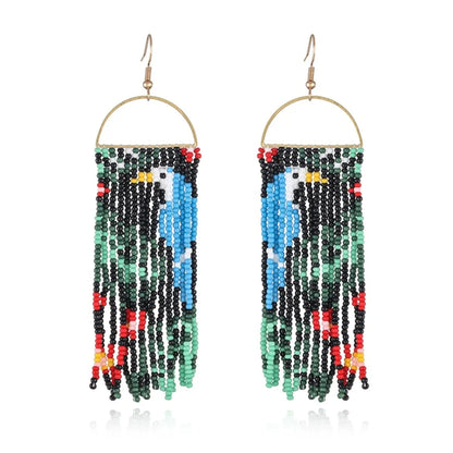 1 Pair Bohemian Animal Tree Beaded Tassel Seed Bead Drop Earrings