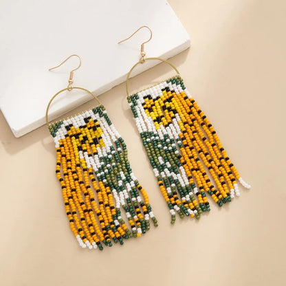 1 Pair Bohemian Animal Tree Beaded Tassel Seed Bead Drop Earrings