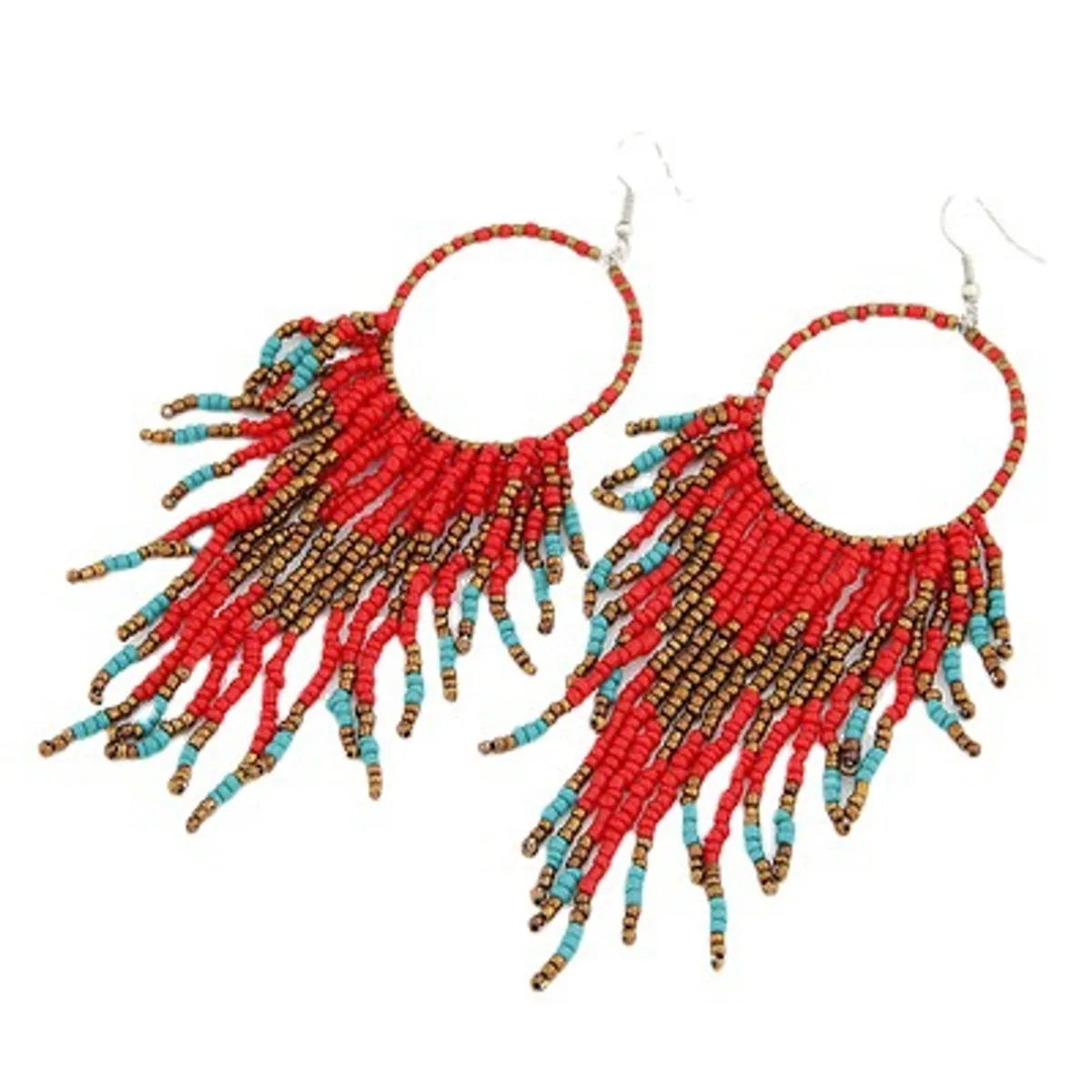 1 Pair Bohemian Classic Style Geometric Tassel Plating Alloy Seed Bead Drop Earrings