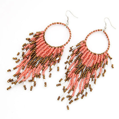 1 Pair Bohemian Classic Style Geometric Tassel Plating Alloy Seed Bead Drop Earrings