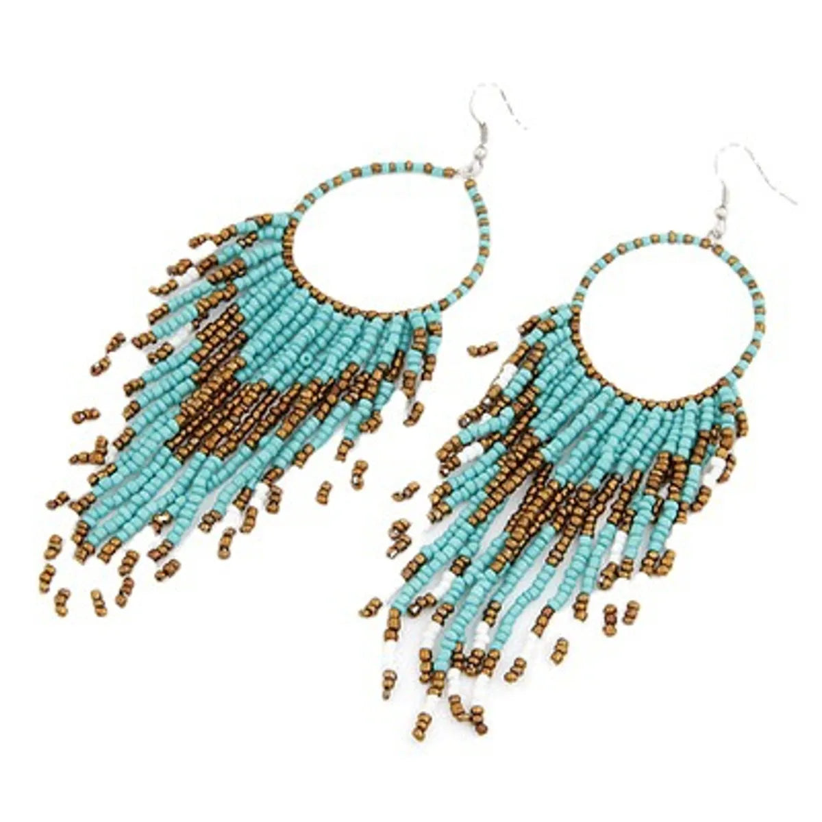 1 Pair Bohemian Classic Style Geometric Tassel Plating Alloy Seed Bead Drop Earrings