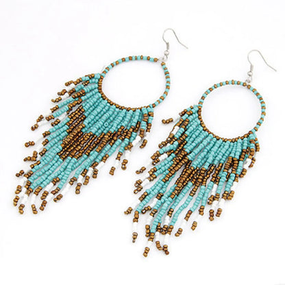 1 Pair Bohemian Classic Style Geometric Tassel Plating Alloy Seed Bead Drop Earrings