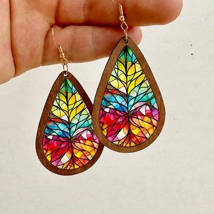 1 Pair Bohemian Classic Style Geometric Water Droplets Flower Arylic Wood Drop Earrings