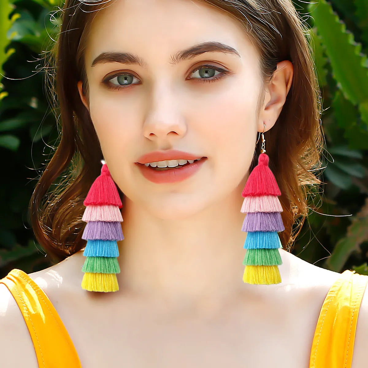 1 Pair Bohemian Classic Style Printing Waves Cloth Drop Earrings