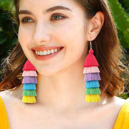 1 Pair Bohemian Classic Style Printing Waves Cloth Drop Earrings