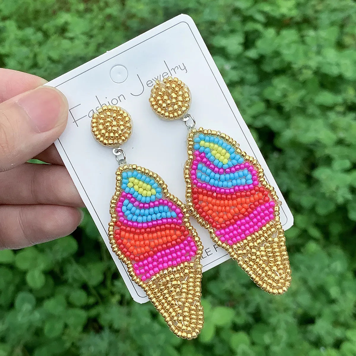 1 Pair Bohemian Classic Style Rainbow Heart Shape Beaded Seed Bead Drop Earrings