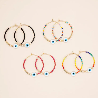 1 Pair Bohemian Devil's Eye Beaded Women's Hoop Earrings