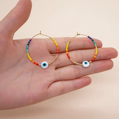 1 Pair Bohemian Devil's Eye Beaded Women's Hoop Earrings