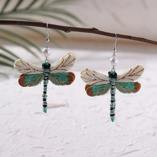 1 Pair Bohemian Dragonfly Handmade Alloy Cloth Ear Hook