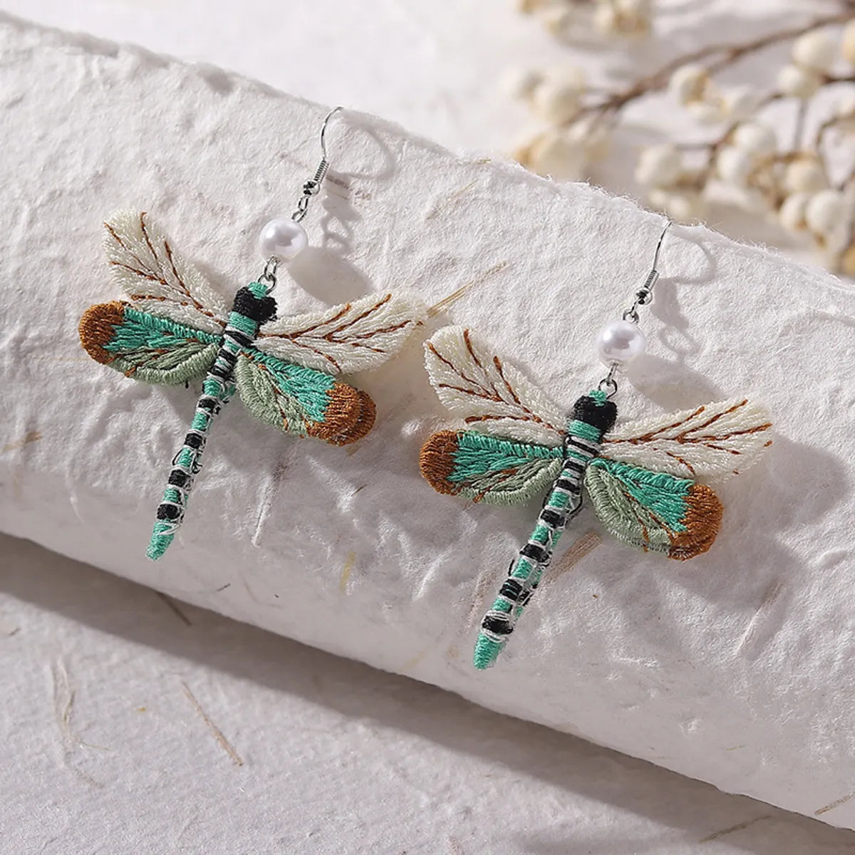 1 Pair Bohemian Dragonfly Handmade Alloy Cloth Ear Hook