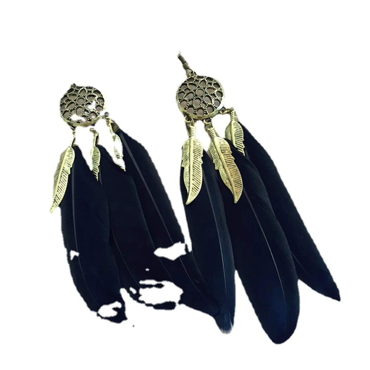 1 Pair Bohemian Dreamcatcher Plating Feather Drop Earrings