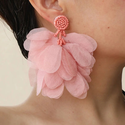 1 Pair Bohemian Flower Cloth Drop Earrings