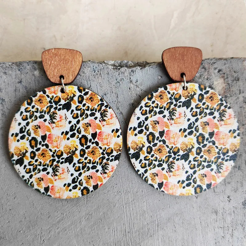 1 Pair Bohemian Flower Wood Women'S Drop Earrings