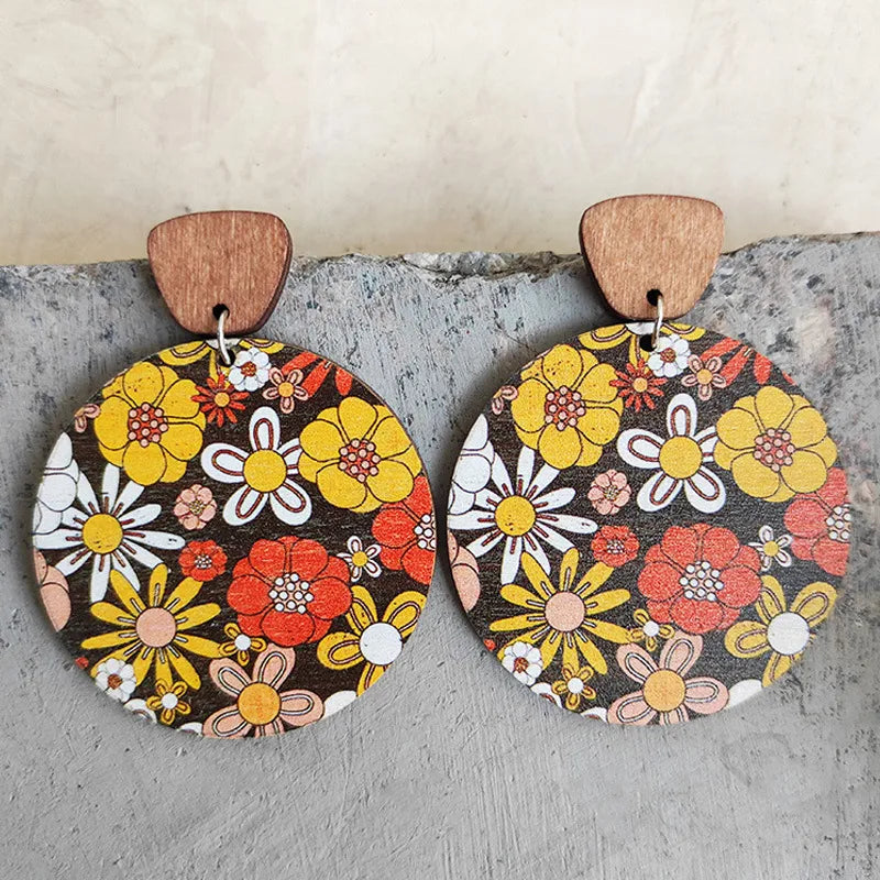 1 Pair Bohemian Flower Wood Women'S Drop Earrings