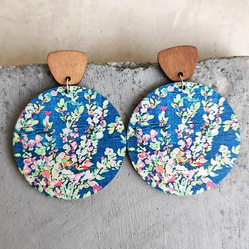 1 Pair Bohemian Flower Wood Women'S Drop Earrings