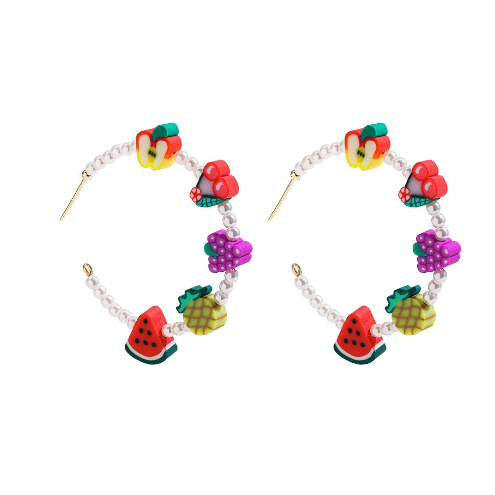 1 Pair Bohemian Fruit Beaded Alloy Earrings