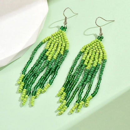 1 Pair Bohemian Geometric Beaded Glass Drop Earrings