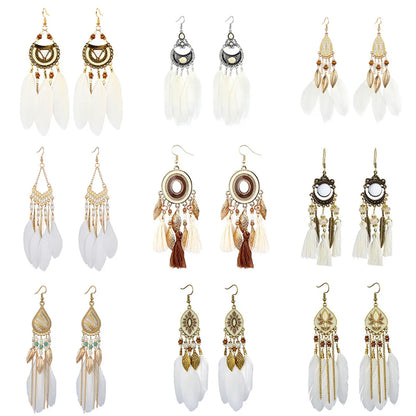 1 Pair Bohemian Leaf Water Droplets Flower Plating Alloy Feather Drop Earrings