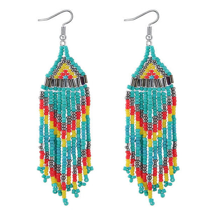 1 Pair Bohemian Printing Beaded Seed Bead Drop Earrings