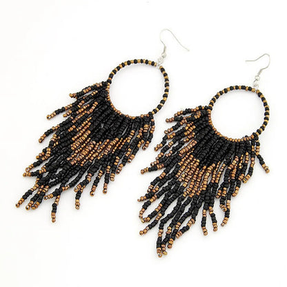 1 Pair Bohemian Printing Beaded Seed Bead Drop Earrings