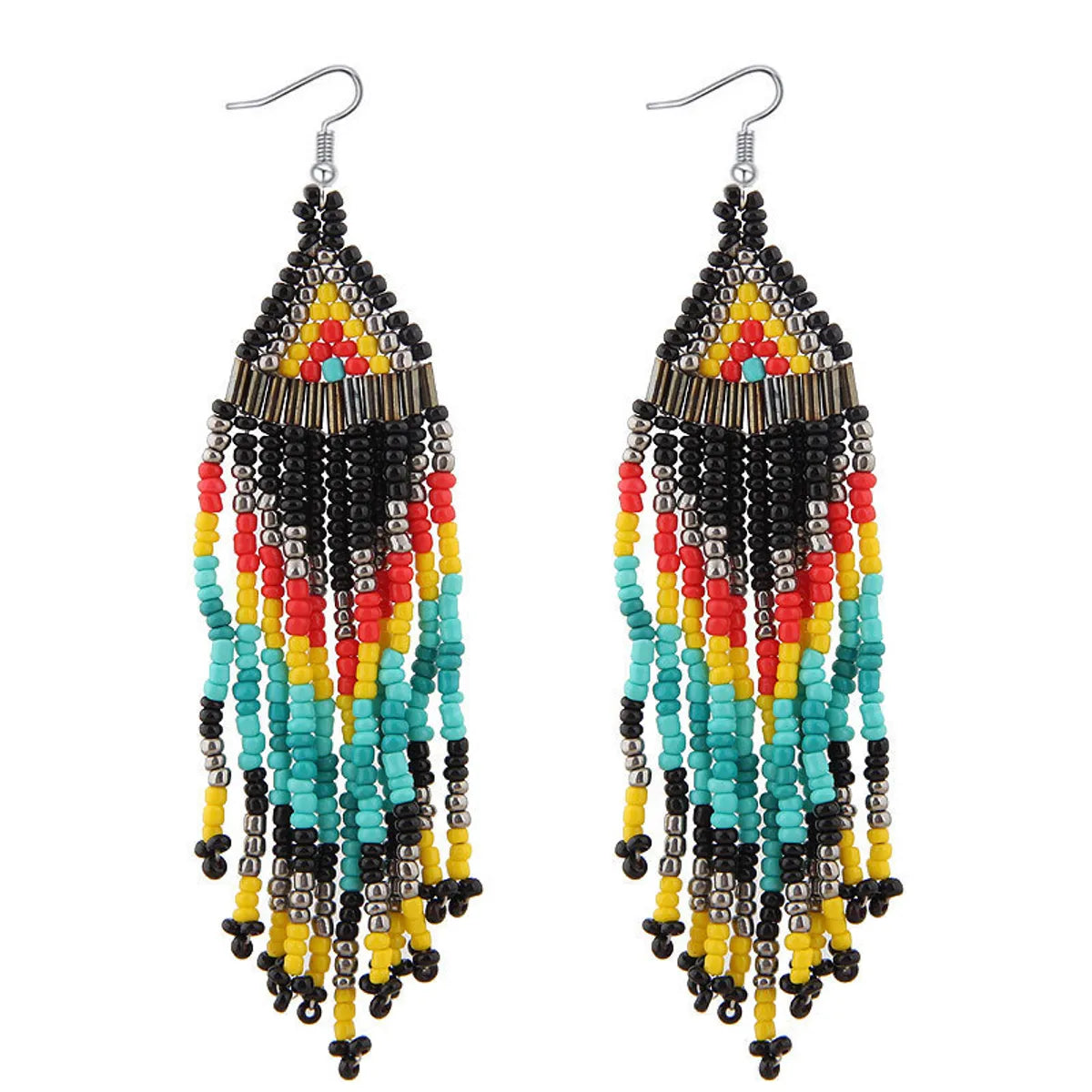 1 Pair Bohemian Printing Beaded Seed Bead Drop Earrings