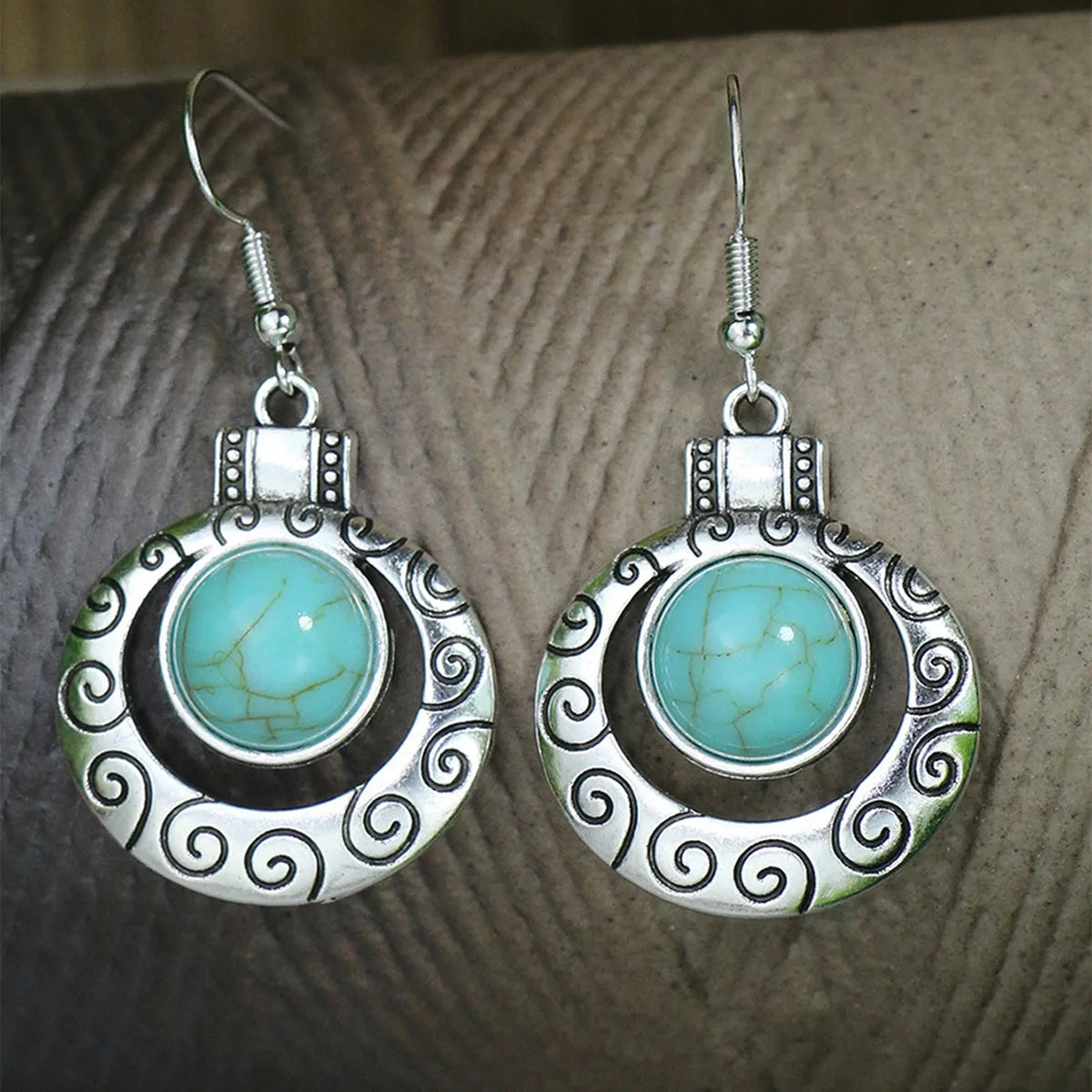 1 Pair Bohemian Round Inlay Zinc Alloy Turquoise Drop Earrings