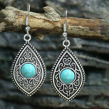 1 Pair Bohemian Round Inlay Zinc Alloy Turquoise Drop Earrings