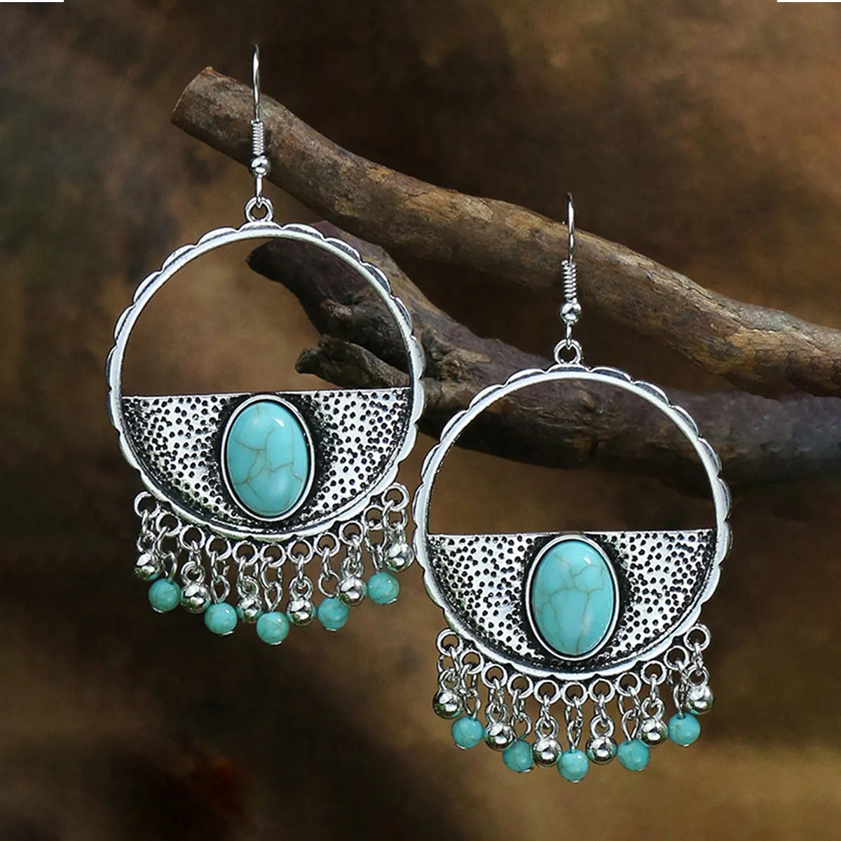 1 Pair Bohemian Round Inlay Zinc Alloy Turquoise Drop Earrings