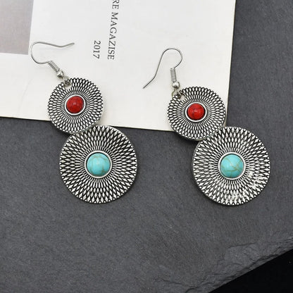 1 Pair Bohemian Round Inlay Zinc Alloy Turquoise Drop Earrings