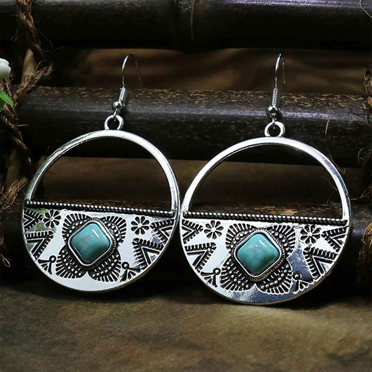 1 Pair Bohemian Round Inlay Zinc Alloy Turquoise Drop Earrings