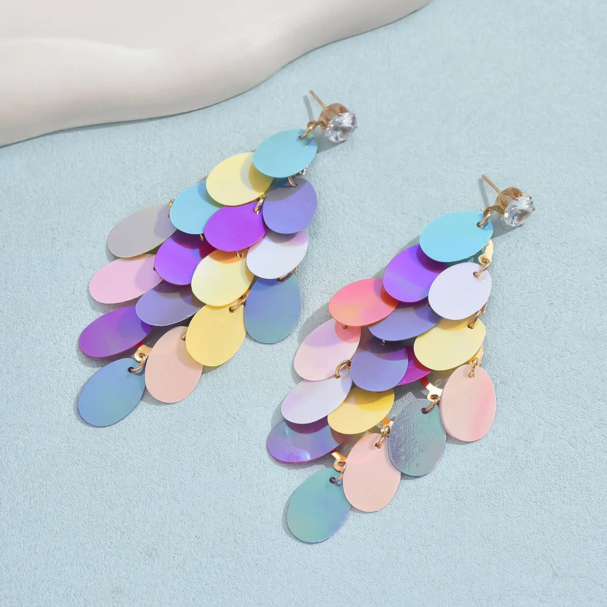 1 Pair Bohemian Round Sequin Copper Drop Earrings