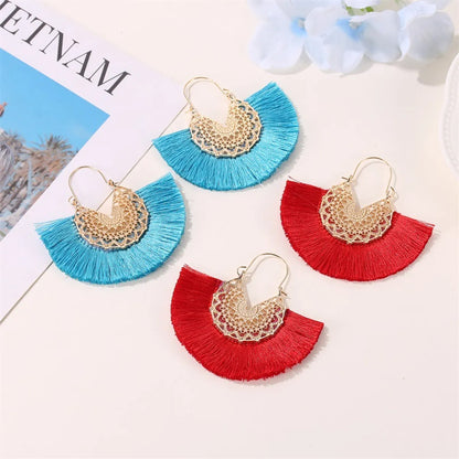 1 Pair Bohemian Sector Plating Metal Alloy Drop Earrings