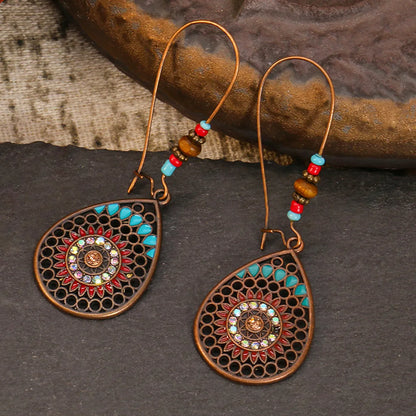 1 Pair Bohemian Semicircle Alloy Irregular Inlay Turquoise Women'S Drop Earrings