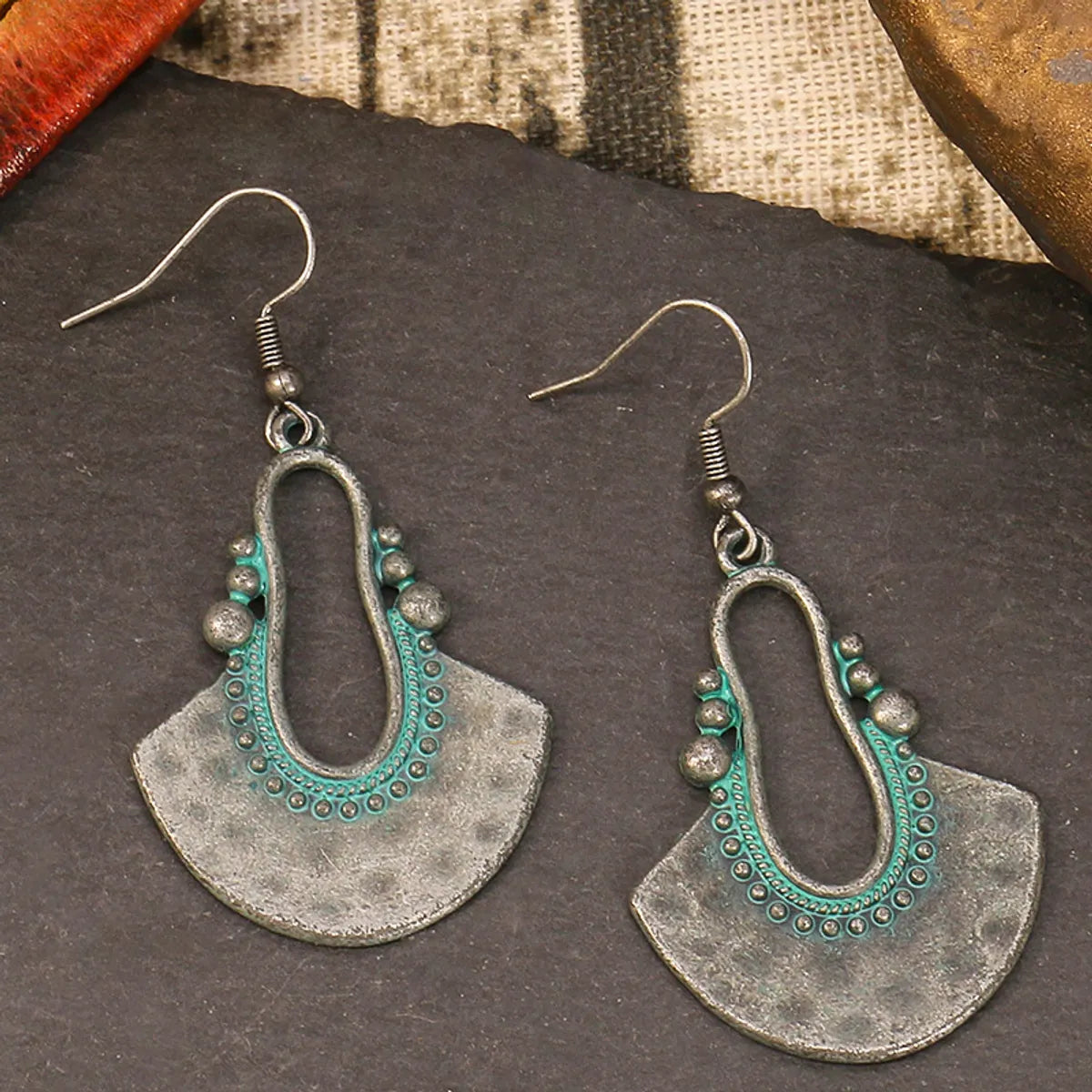 1 Pair Bohemian Semicircle Alloy Irregular Inlay Turquoise Women'S Drop Earrings