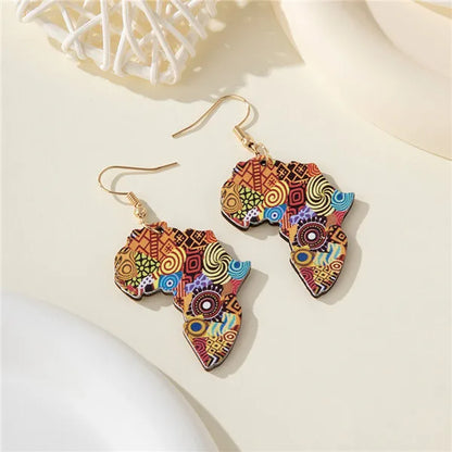 1 Pair Bohemian Simple Style Artistic Map Wood Drop Earrings