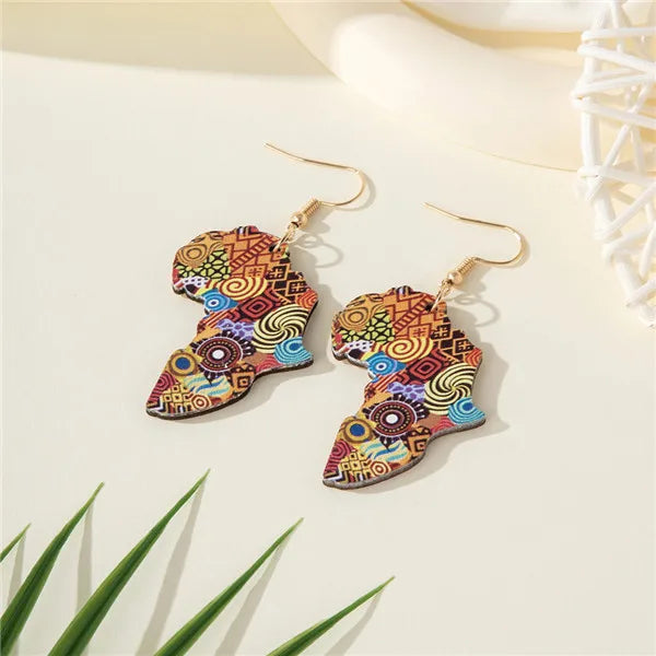 1 Pair Bohemian Simple Style Artistic Map Wood Drop Earrings