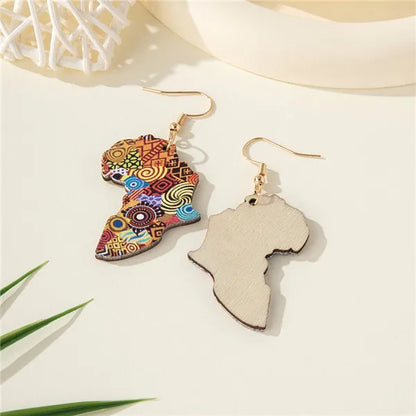 1 Pair Bohemian Simple Style Artistic Map Wood Drop Earrings