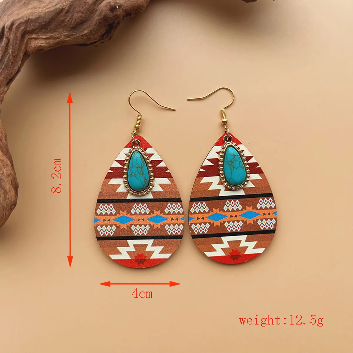 1 Pair Bohemian Simple Style Streetwear Geometric Water Droplets Inlay Alloy Wood Turquoise Drop Earrings