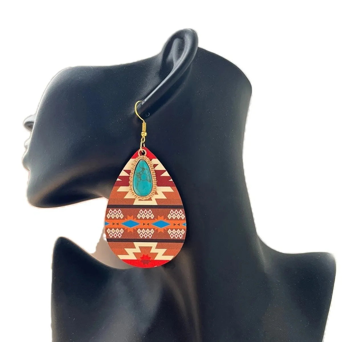 1 Pair Bohemian Simple Style Streetwear Geometric Water Droplets Inlay Alloy Wood Turquoise Drop Earrings