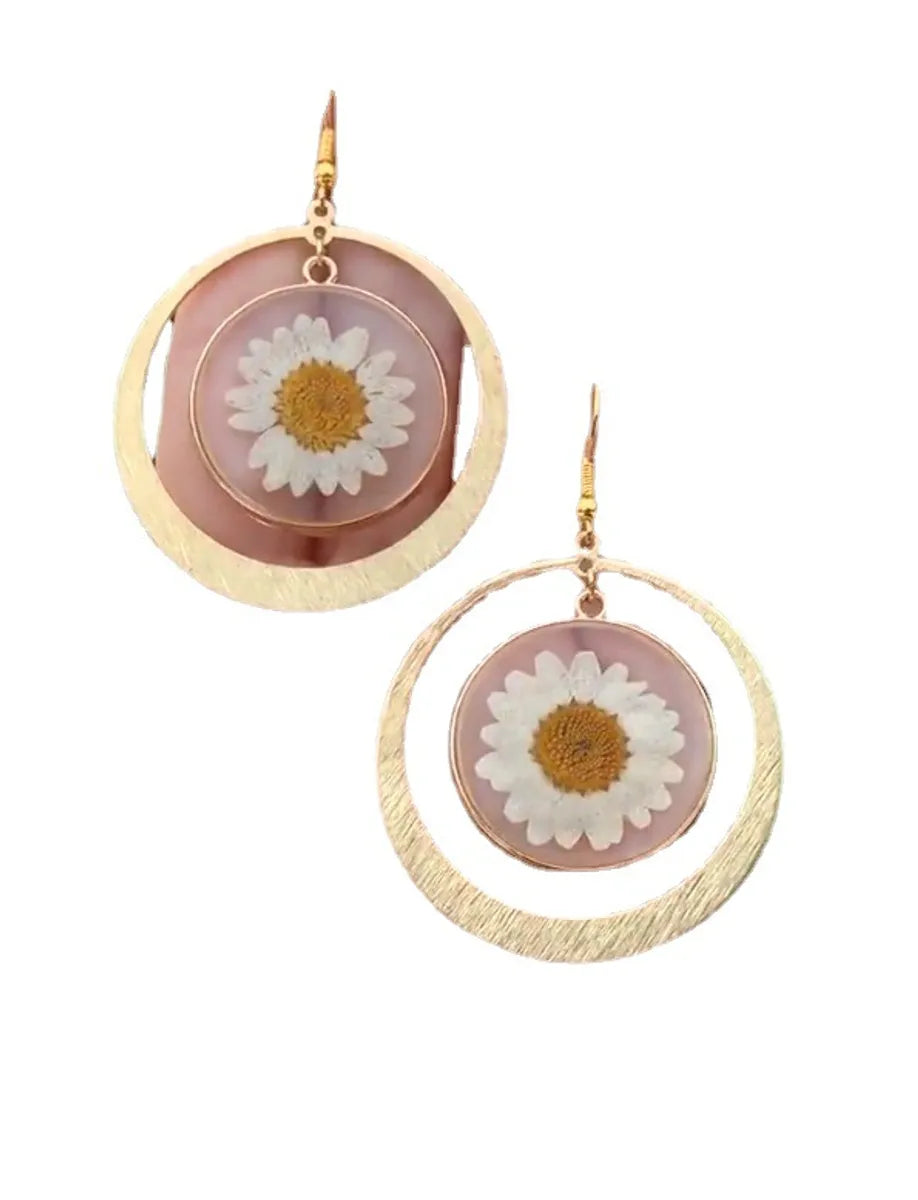 1 Pair Bohemian Simple Style Sunflower Metal Drop Earrings