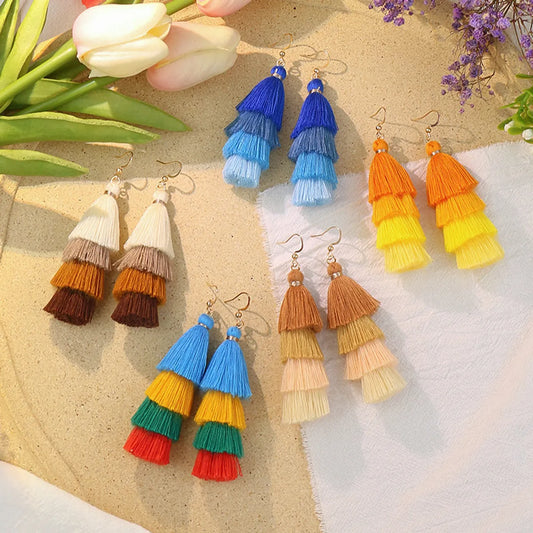 1 Pair Bohemian Solid Color Tassel Zinc Alloy Drop Earrings