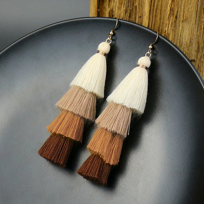 1 Pair Bohemian Solid Color Tassel Zinc Alloy Drop Earrings